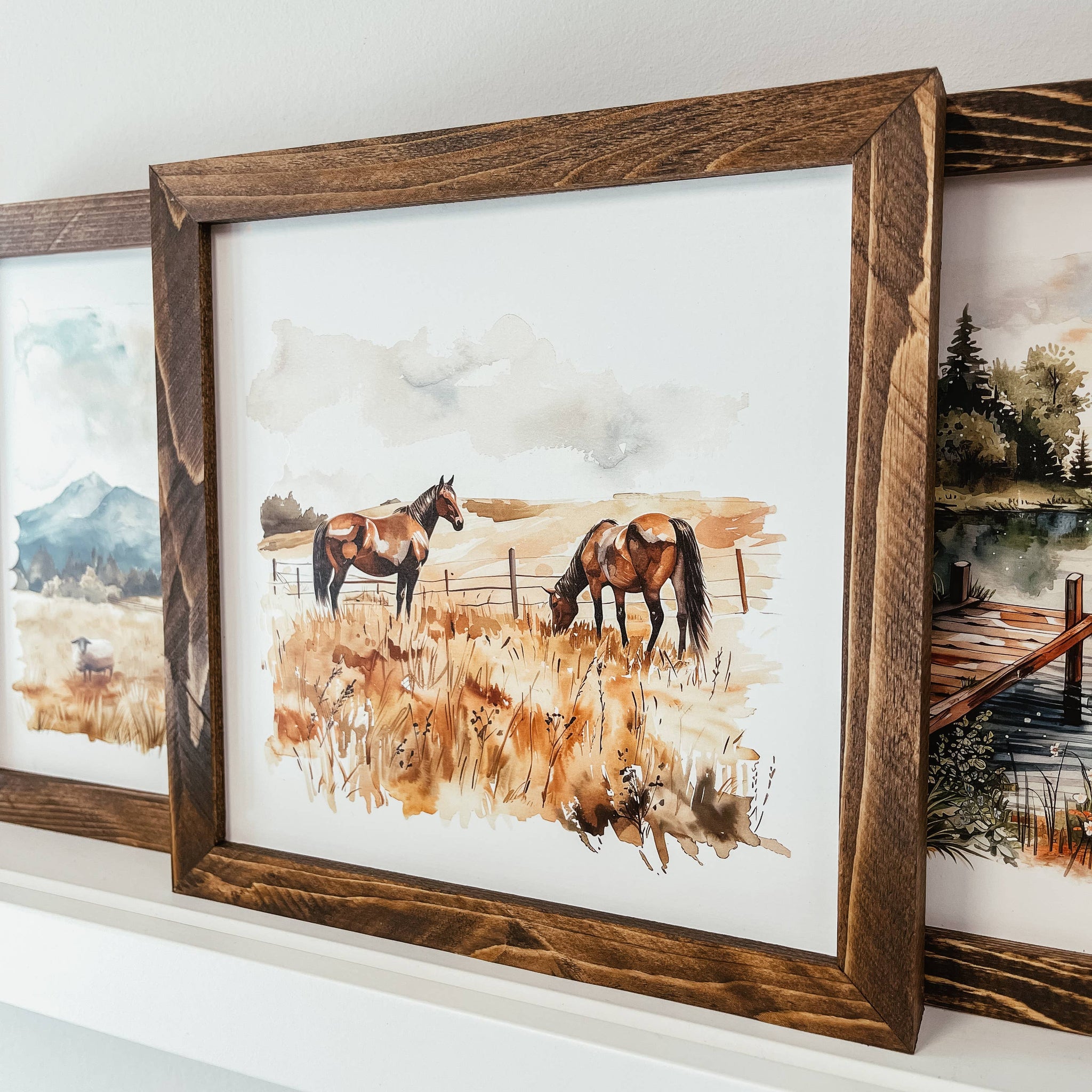 Watercolour Horses Framed Wood Sign