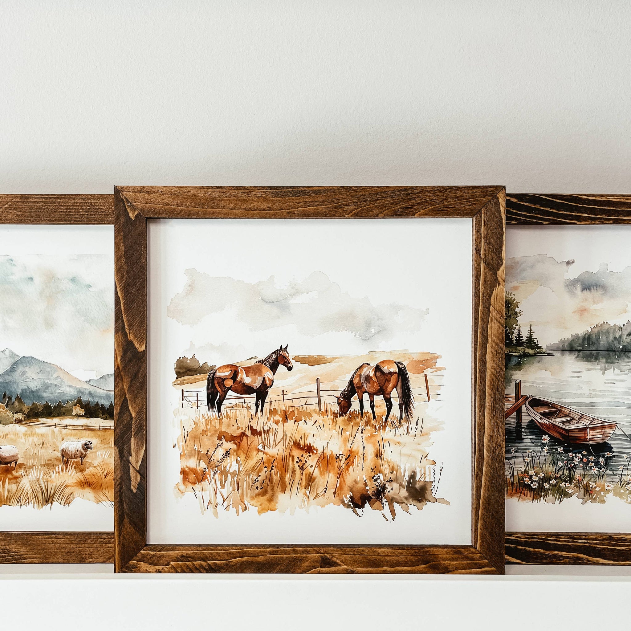 Watercolour Horses Framed Wood Sign