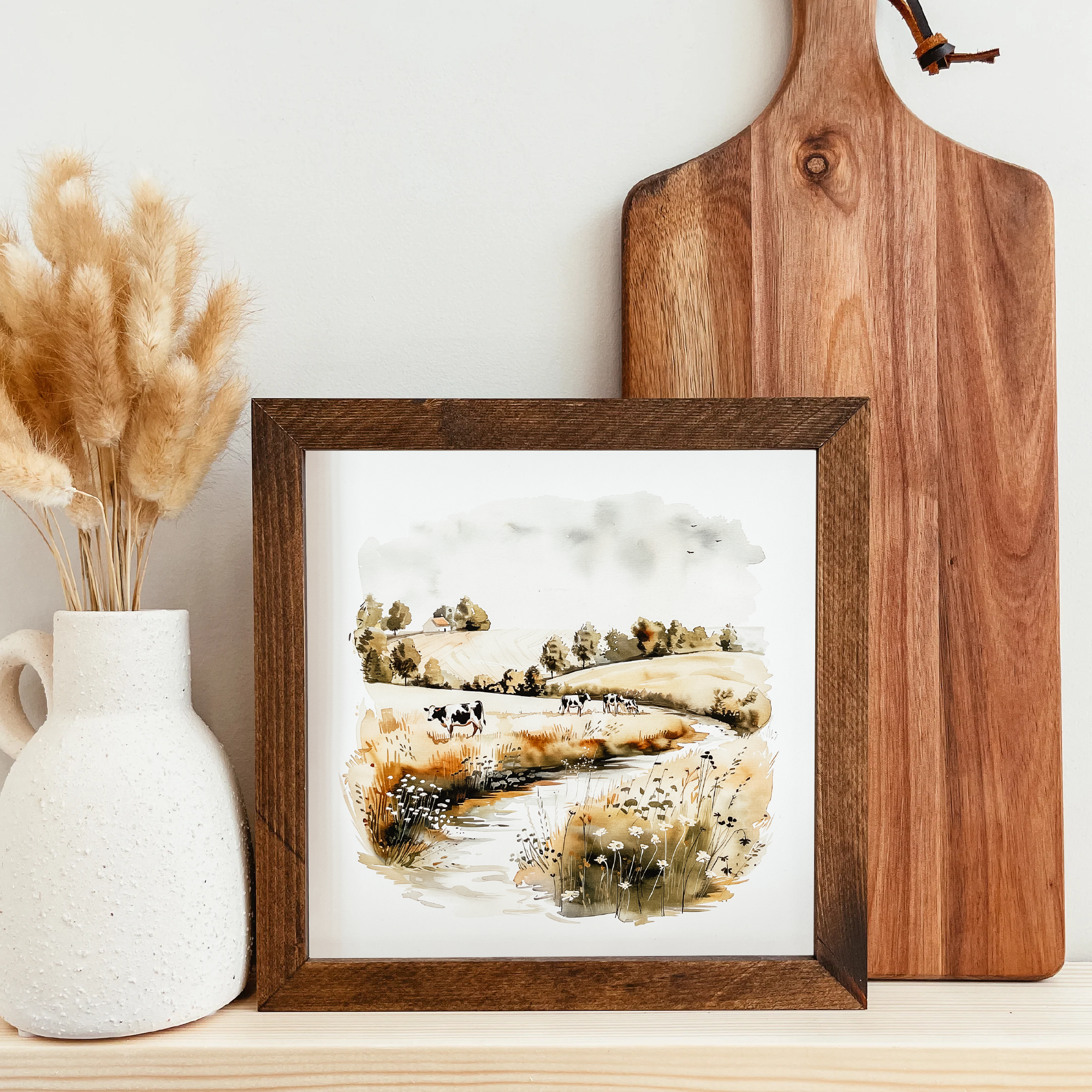 Watercolour Cows Framed Wood Sign