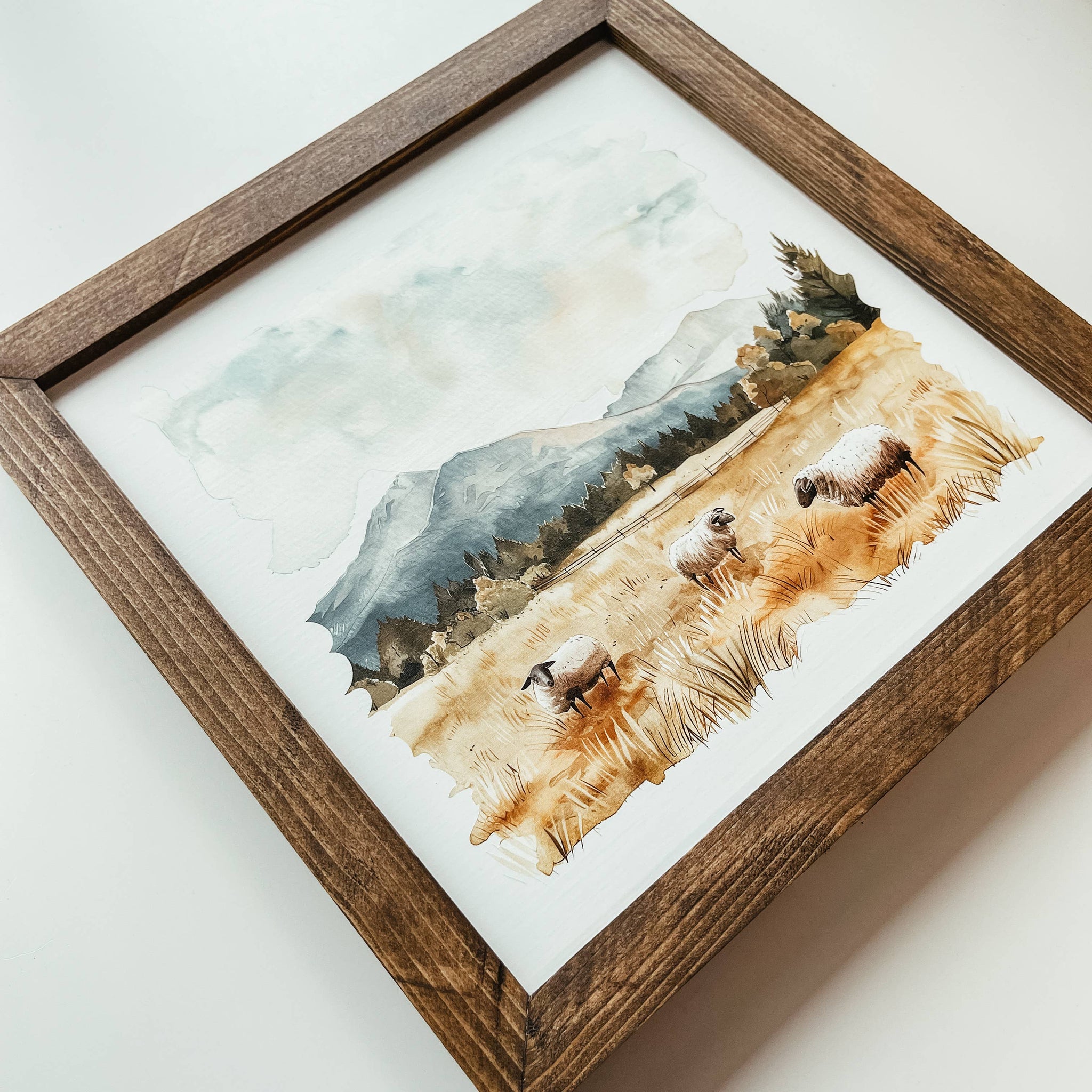 Watercolour Sheep Framed Wood Sign