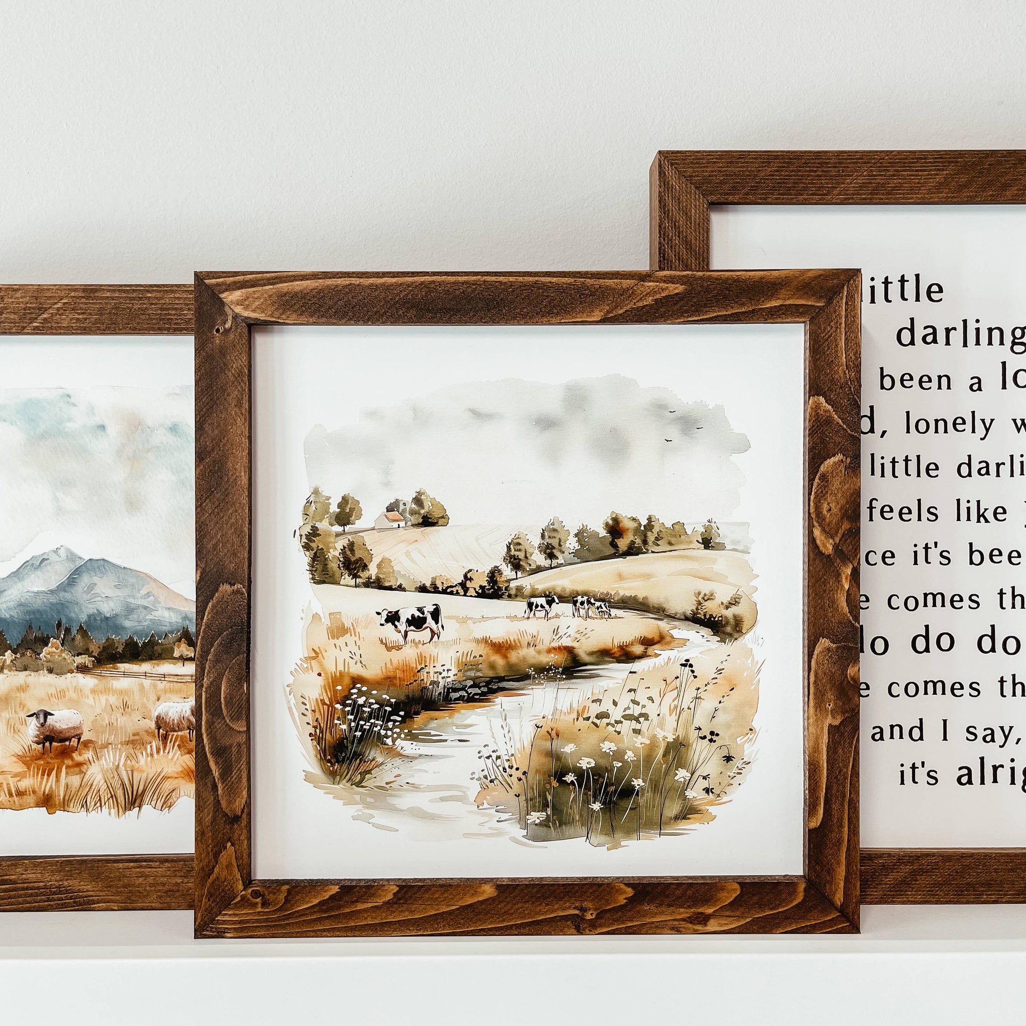 Watercolour Cows Framed Wood Sign