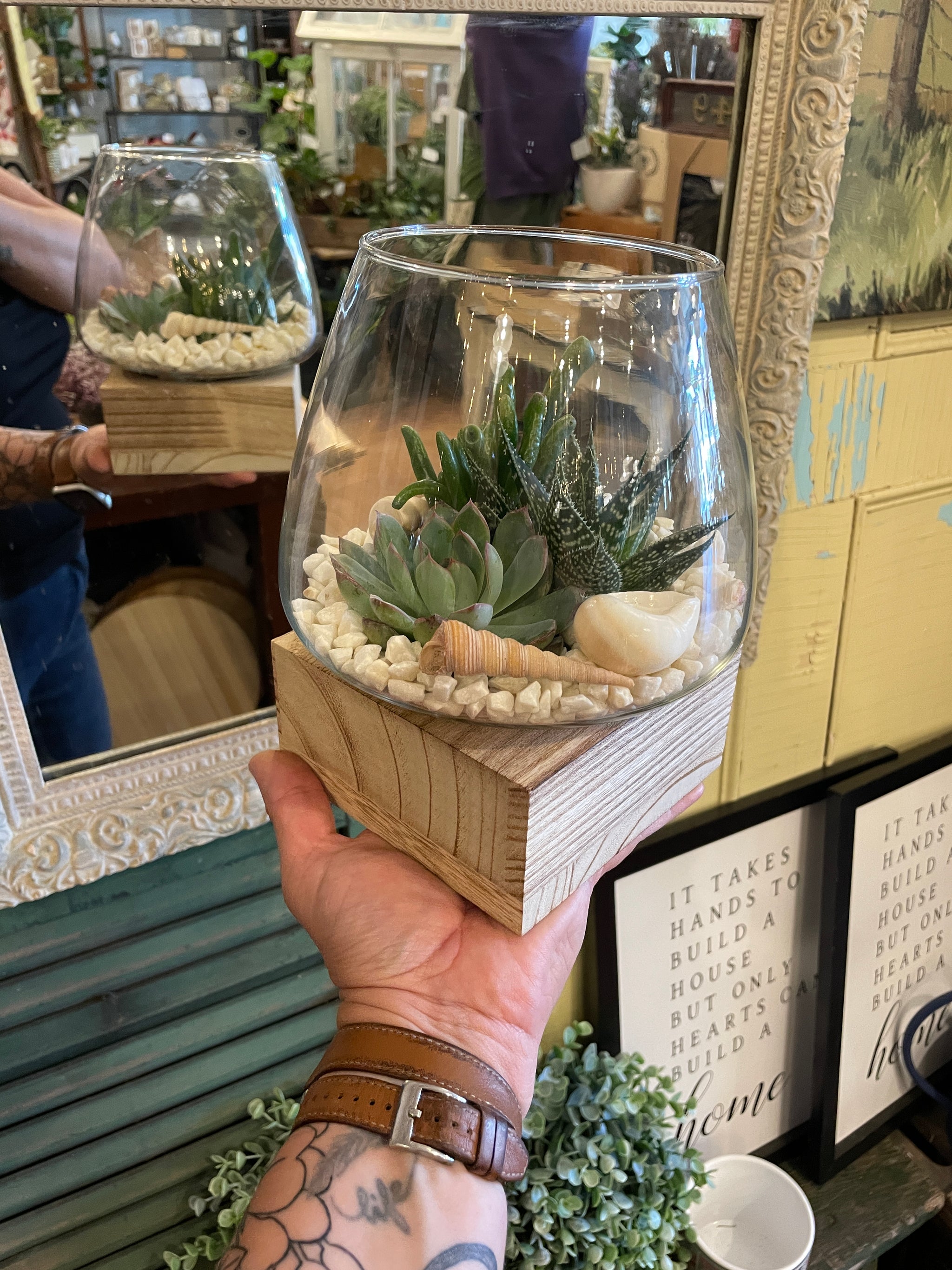 Wooden Base Glass Terrariums