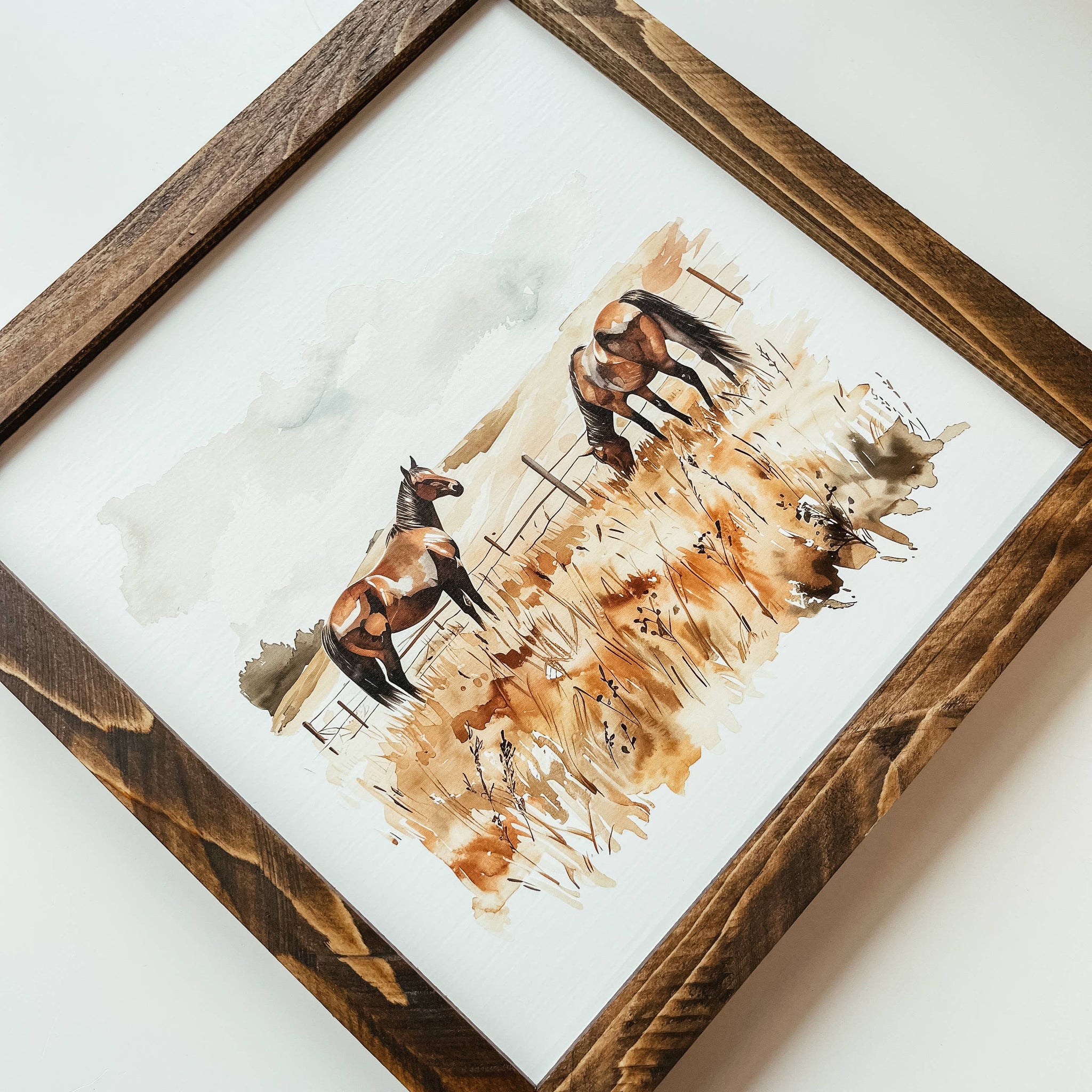 Watercolour Horses Framed Wood Sign