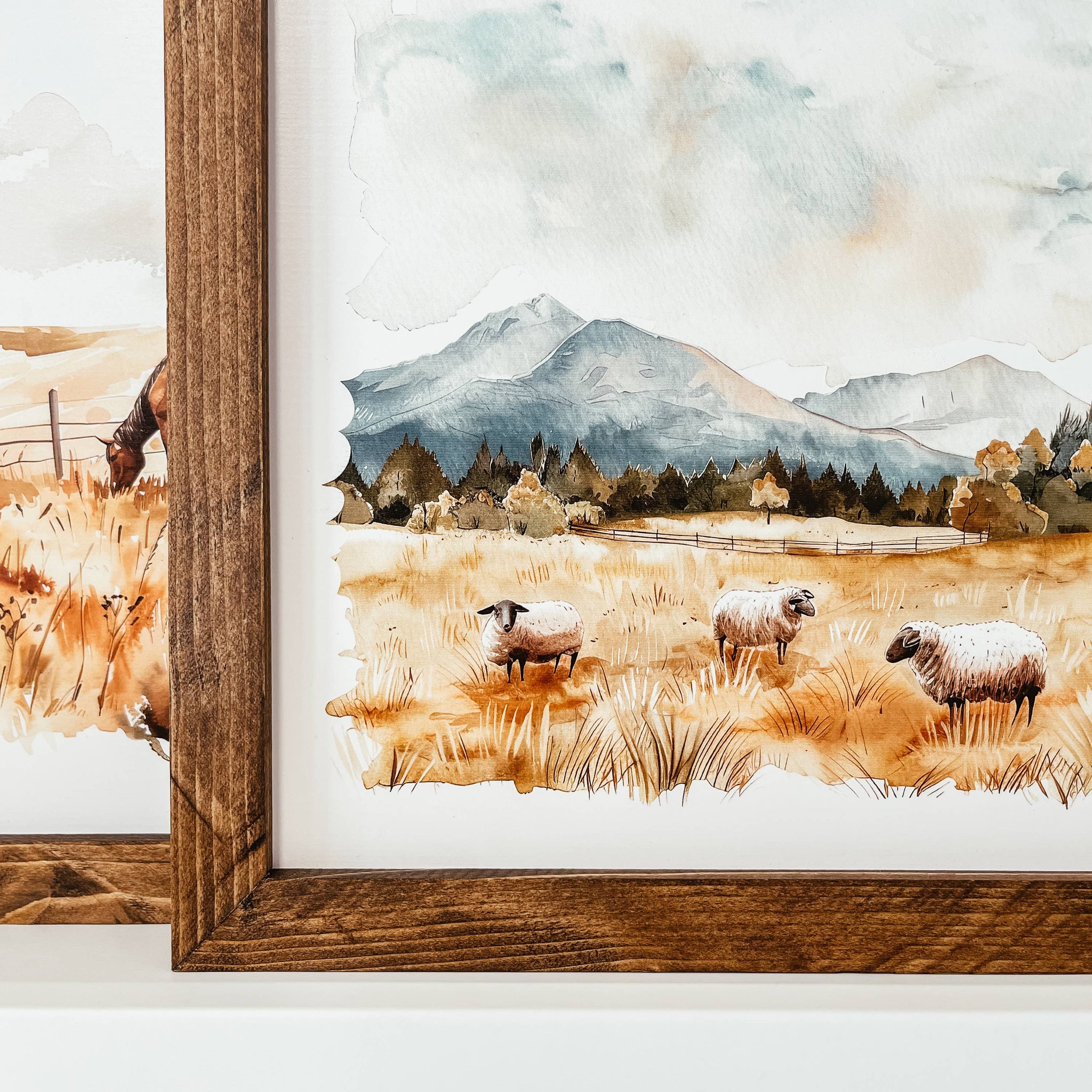 Watercolour Sheep Framed Wood Sign