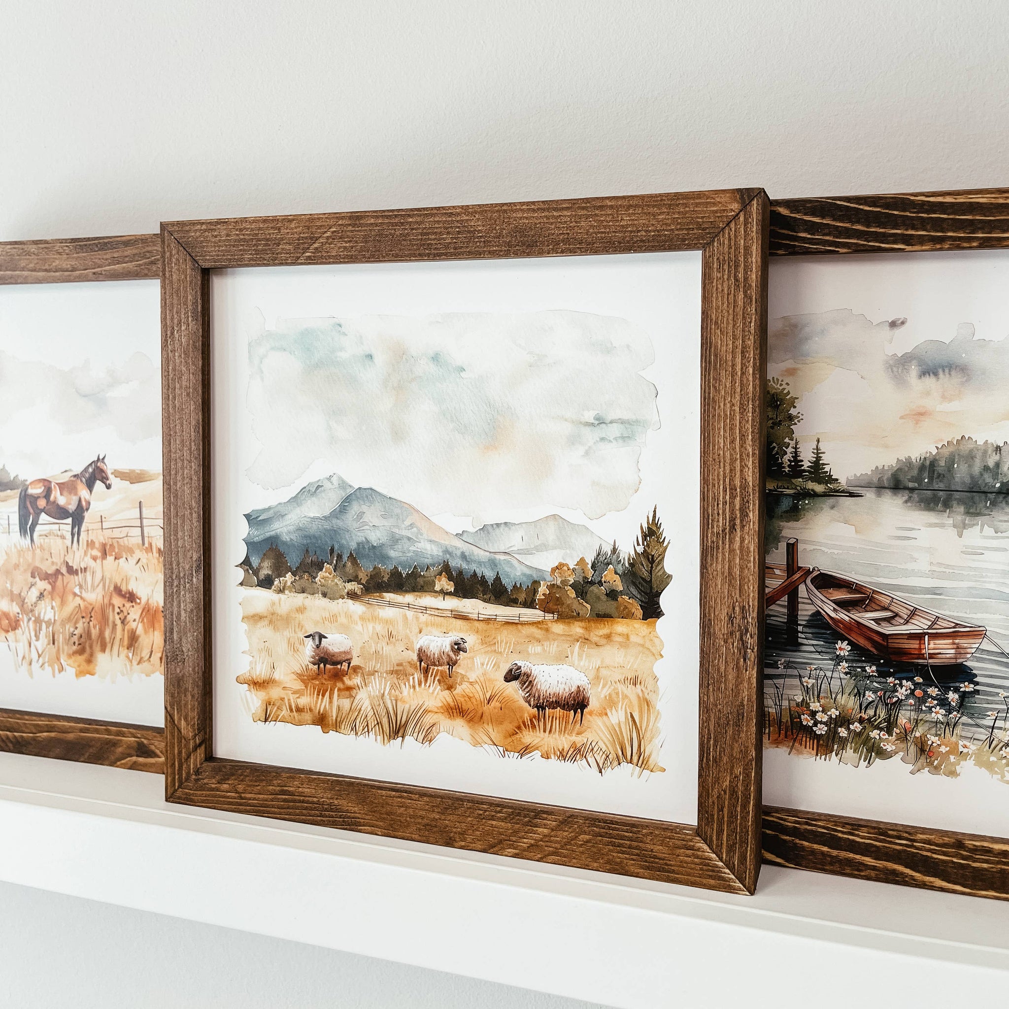 Watercolour Sheep Framed Wood Sign