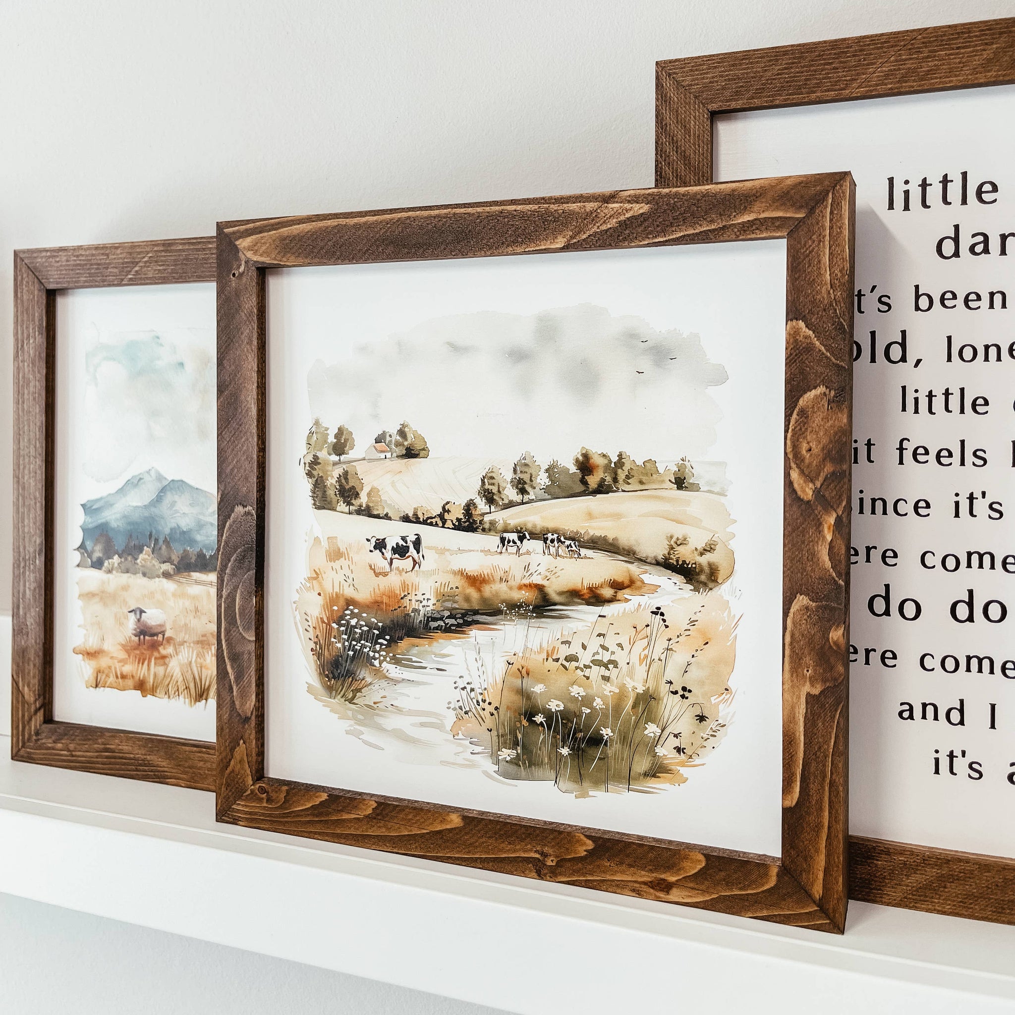 Watercolour Cows Framed Wood Sign