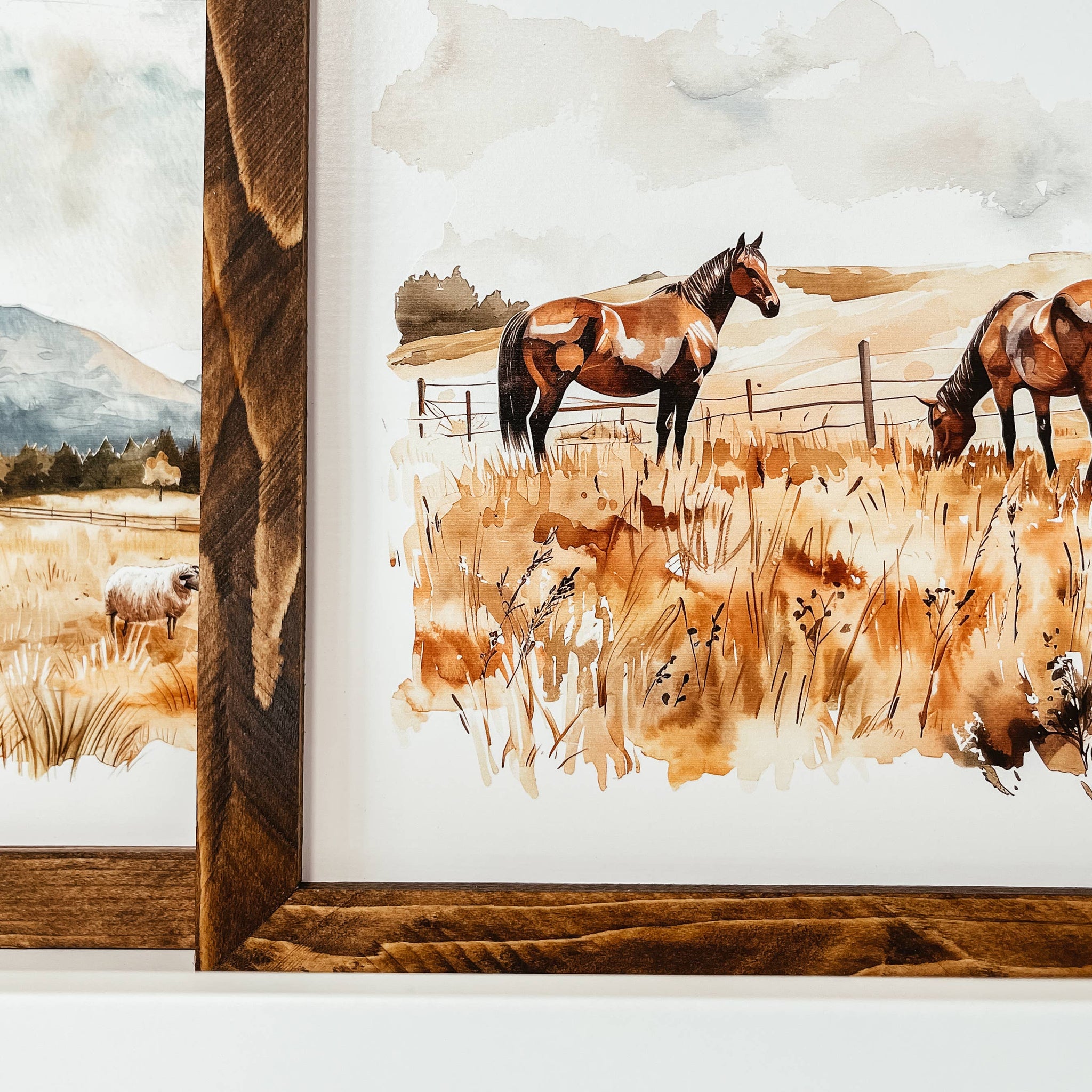 Watercolour Horses Framed Wood Sign