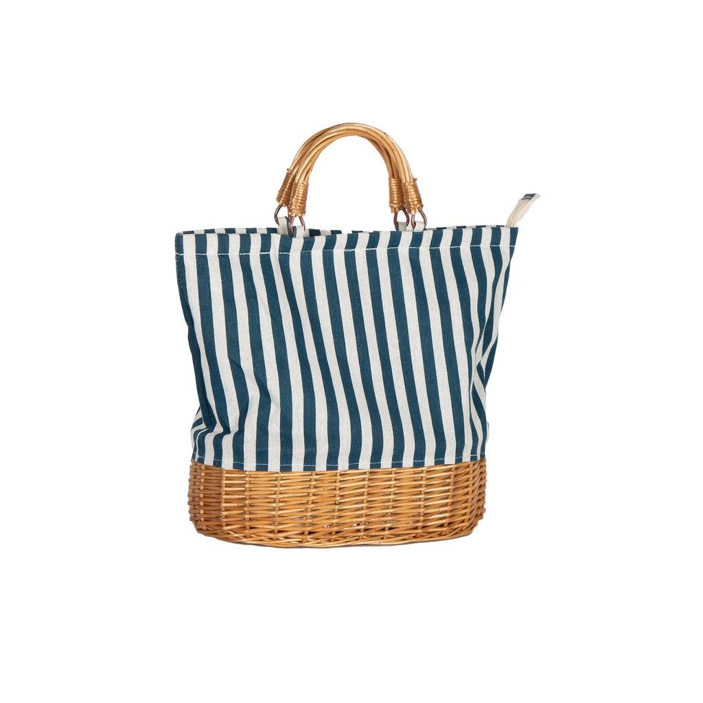 OVAL WILLOW BASE INSULATED PICNIC BAG BLUE STRIPES