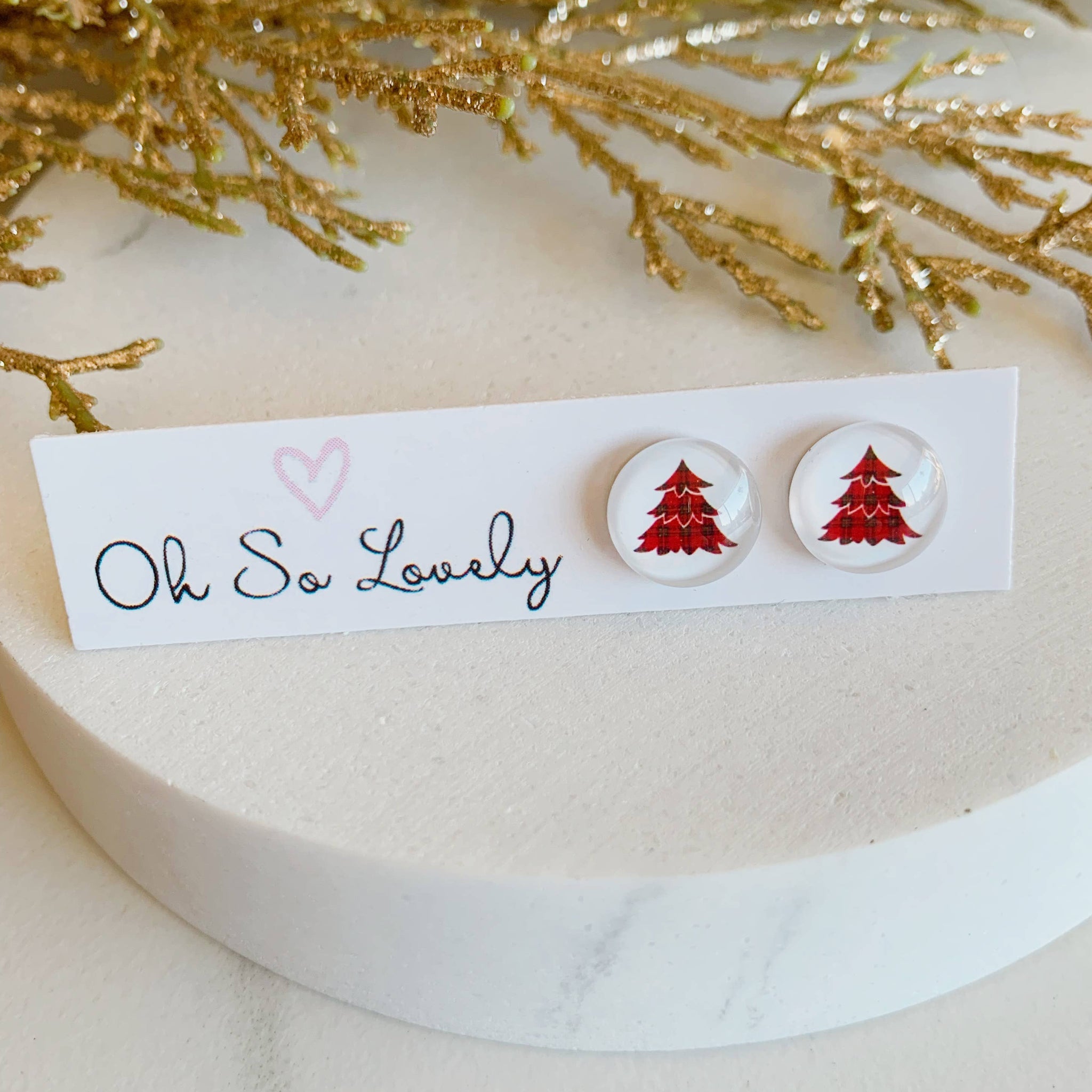 Plaid Holiday Tree stud earrings