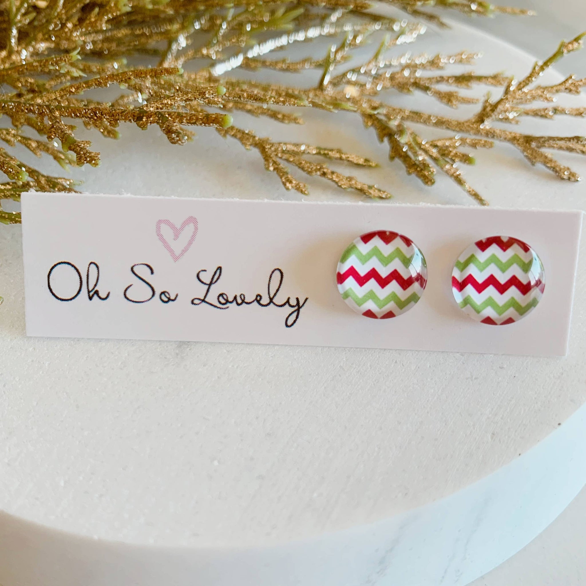 Holiday chevron stud earrings