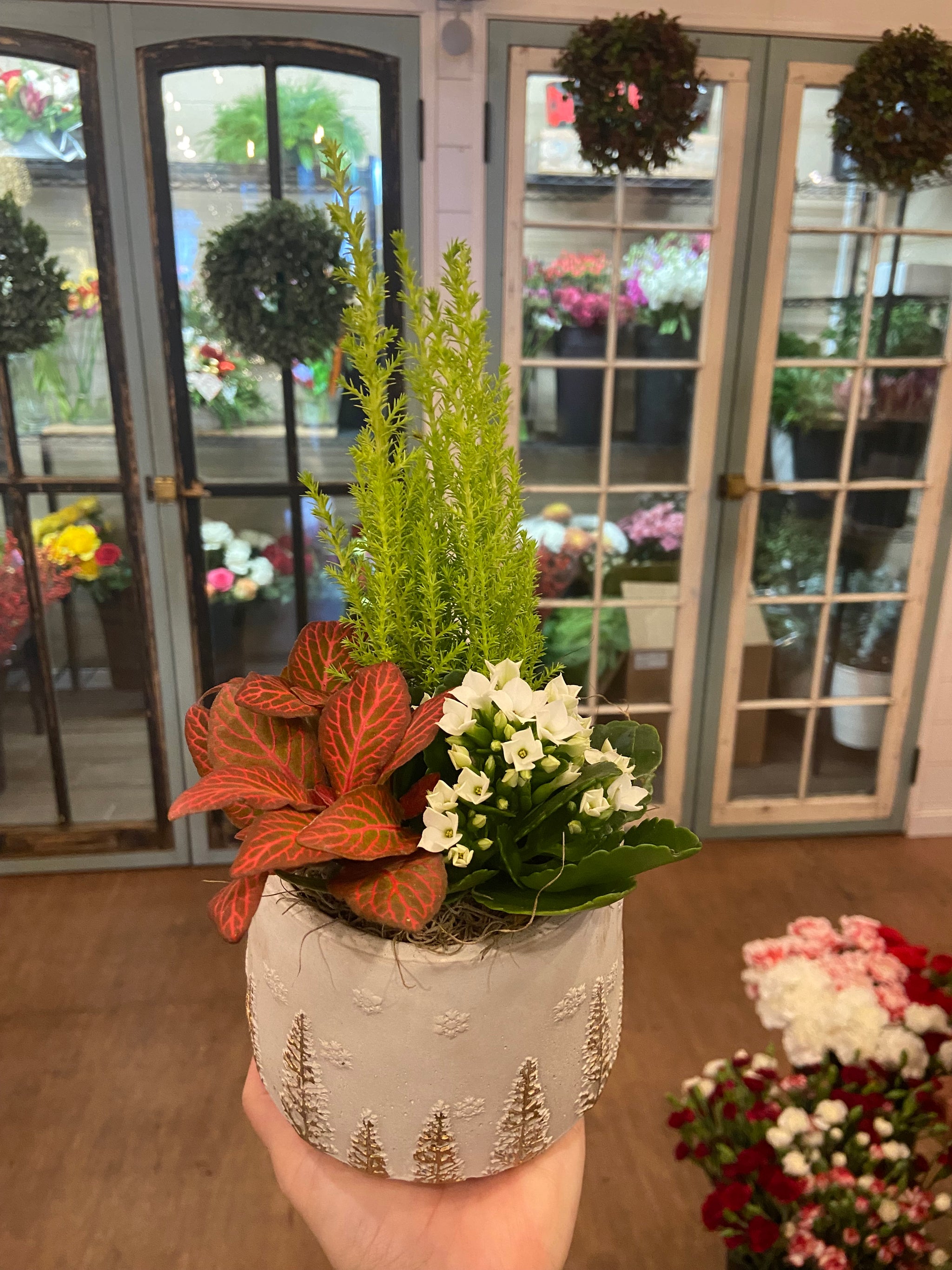 Christmas snow tree planter