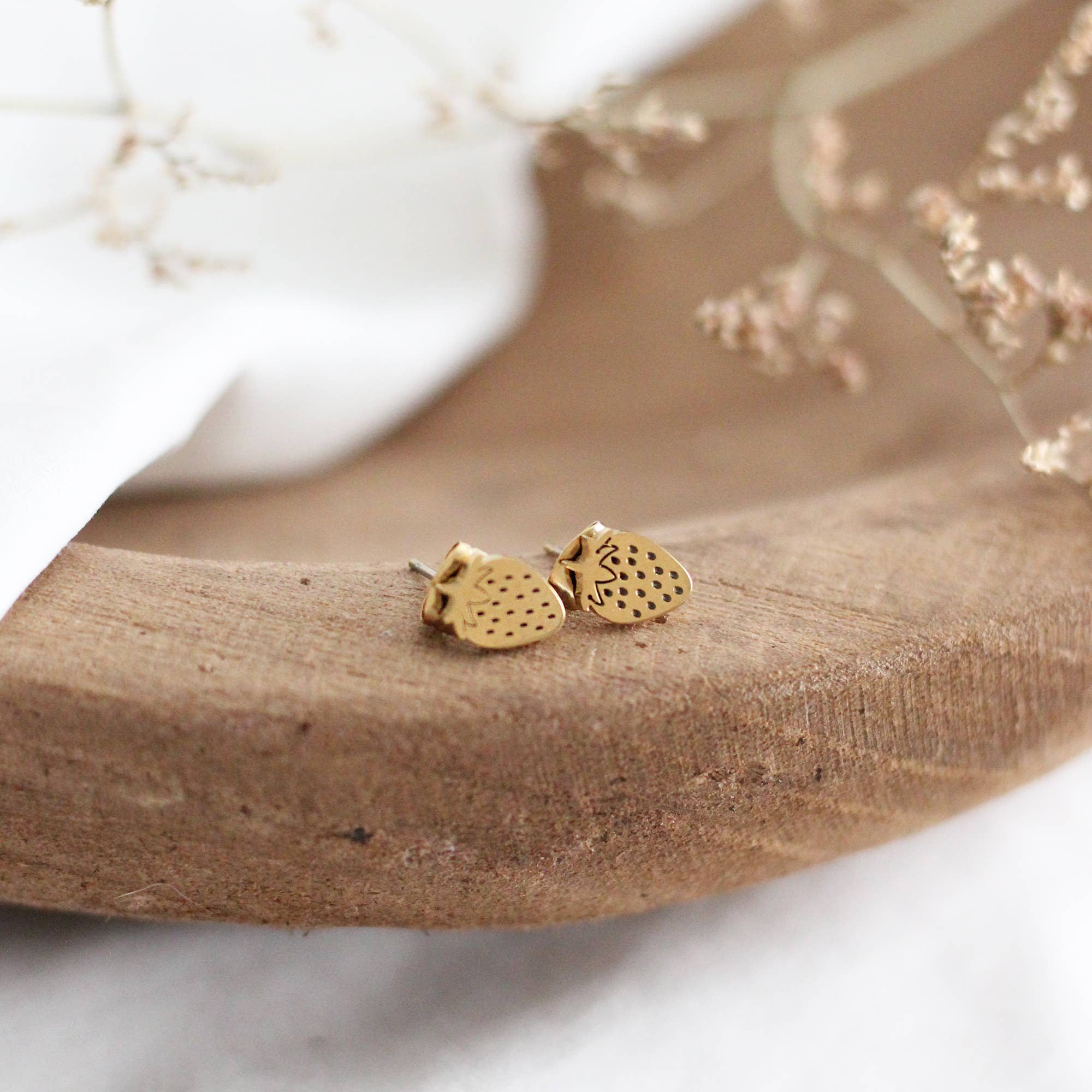 Mini Strawberry Earrings (Gold)