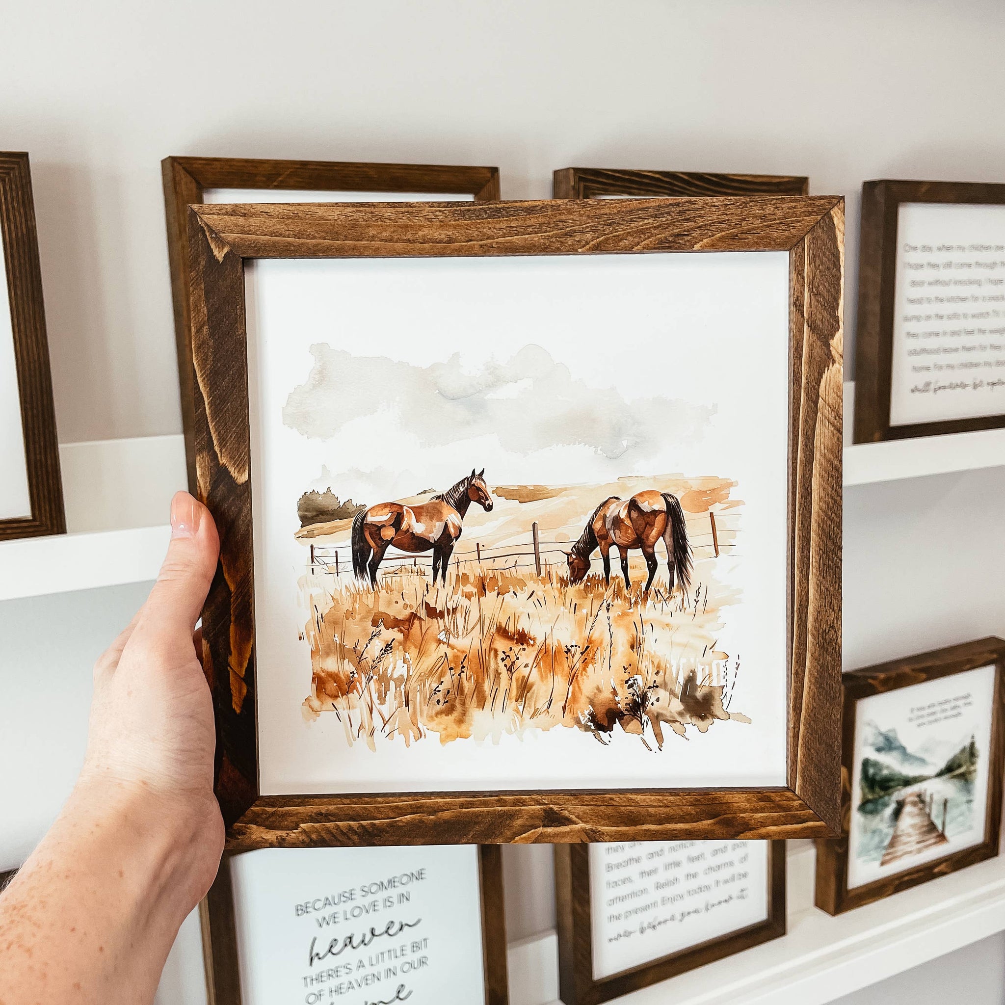 Watercolour Horses Framed Wood Sign